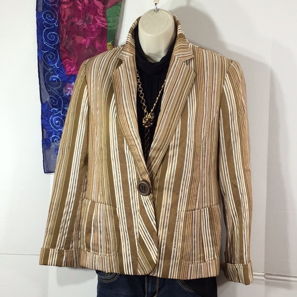 Lafayette 148 metallic gold stripe blazer 4